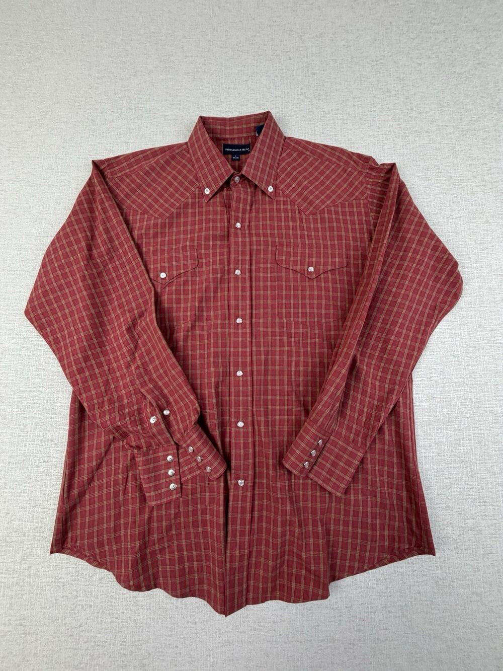 Panhandle Slim Western Shirt Men’s Large 16.5x35 Red Plaid Pearl Snap